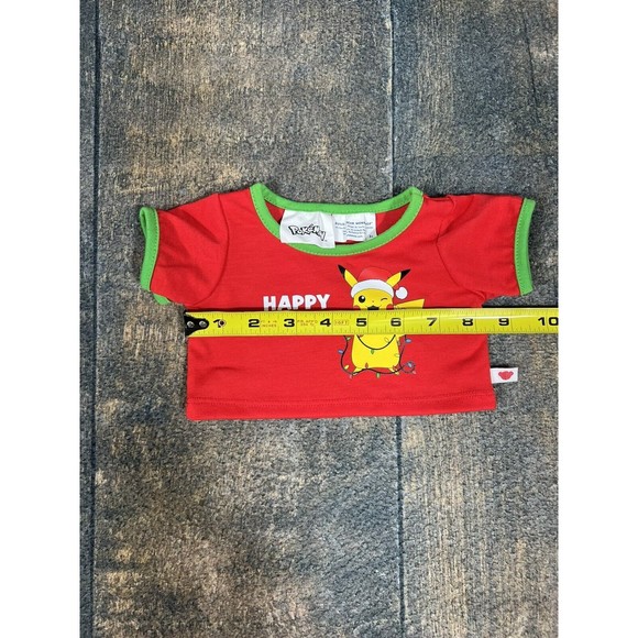 Build A Bear Workshop Stuffed Animal T Shirt! Happy Holidays Pikachu Pokémon Red - Picture 6 of 8
